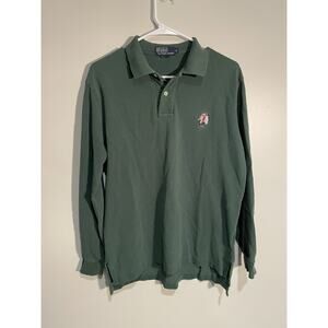 Vintage Ralph Lauren Polo Shirt Men’s M Green Ski Bear Logo 90s Retro Solid